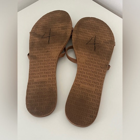 TKEES Gemma Slide Strappy Leather Sandals Brown Tan - Picture 4 of 4